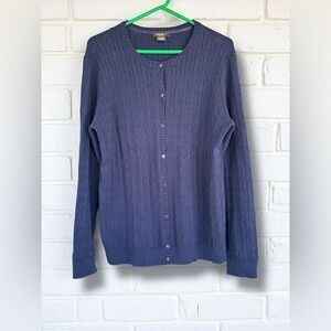 Eddie Bauer Womens XL Navy Ribbed Cable Knit Cotton Long Sleeve Sweater Academia